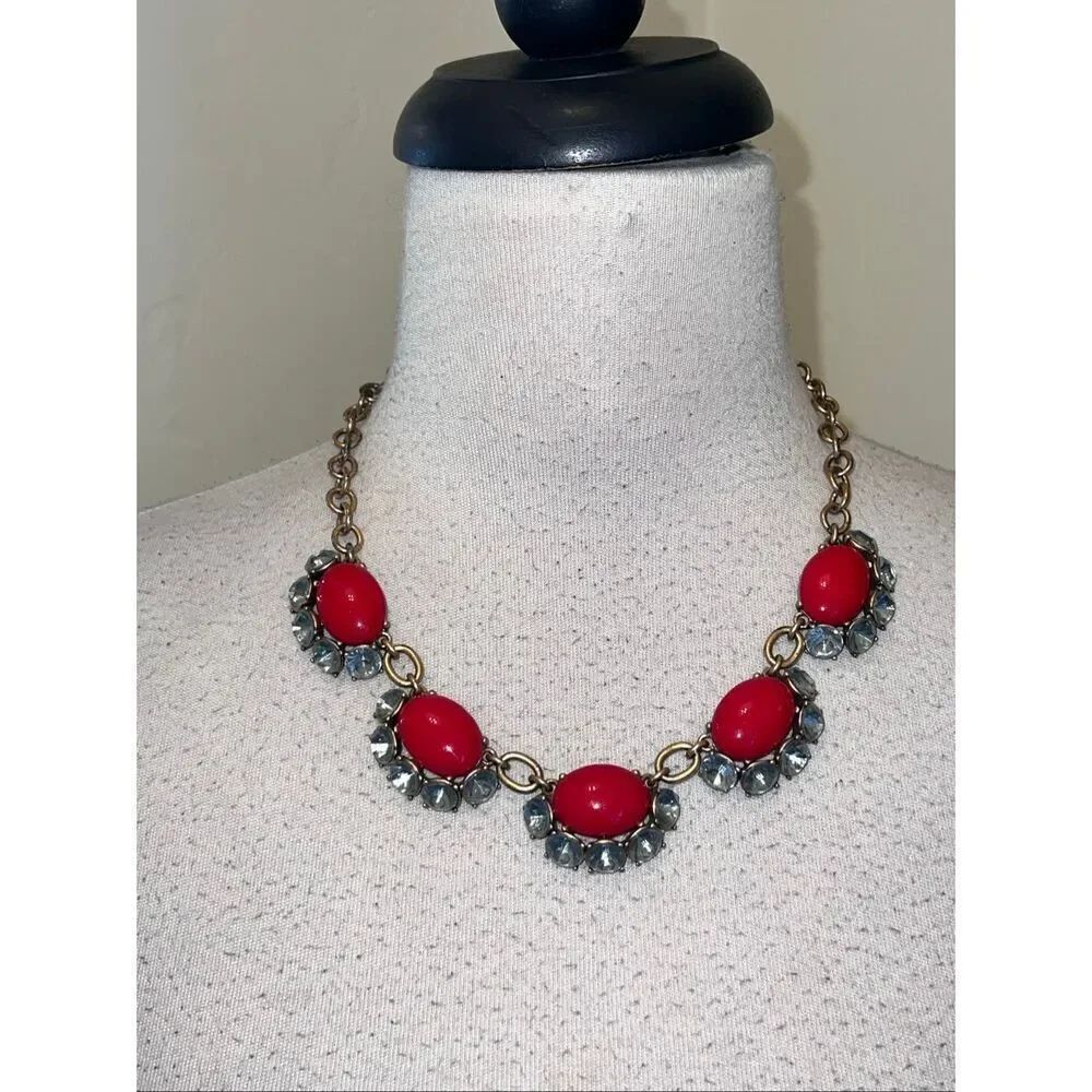 Stella & Dot Women's Mae Cabochon Statement Necklace Red Gold-tone OS